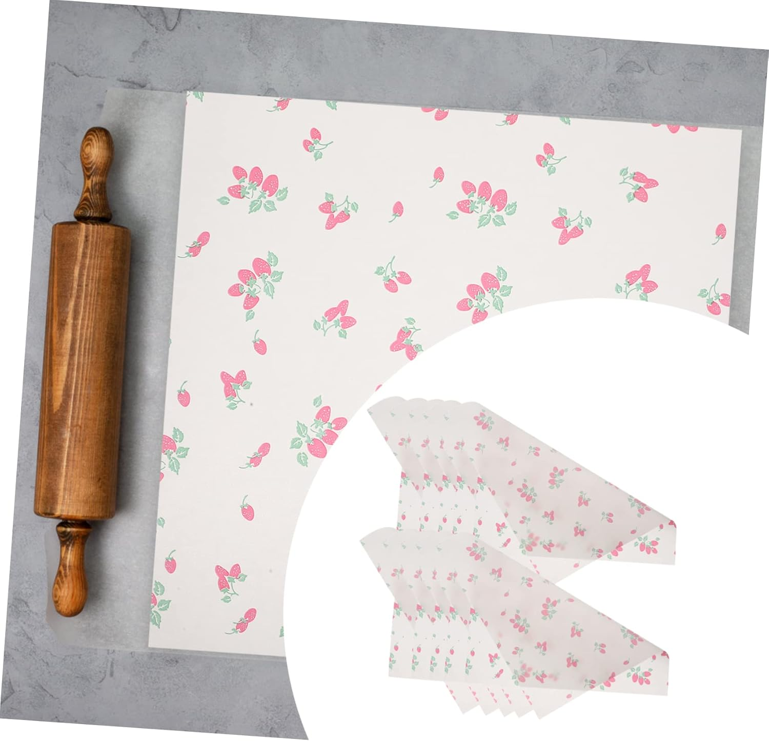 Grease-Proof Food Wraps Baking Paper Pad 50 Sheets Strawberry Pattern Anti-Oil Food Packing Paper Household Cake Parchment for Sandwiches Burgers Wrapping - White image number 3