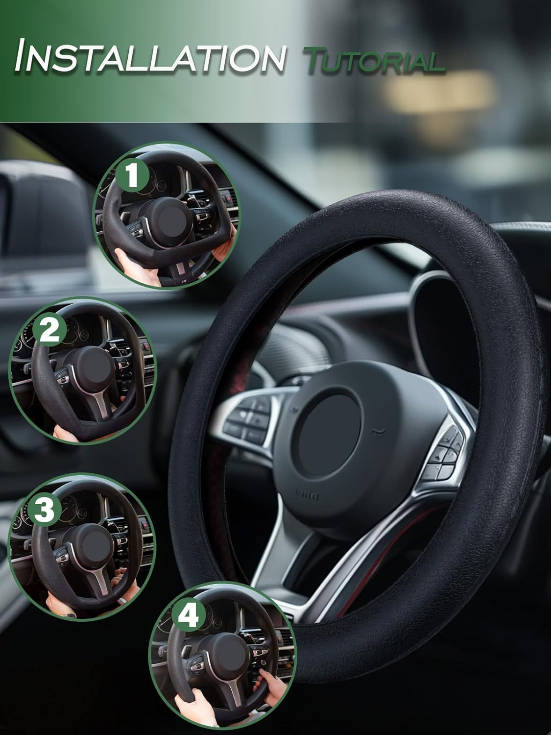 LRITER Car Steering Wheel Cover, Non-Slip Silicone Material, Multiple Color Choices, Universal Auto Parts Steering Wheel Cover, Suitable for Most Cars (Black) image number 2