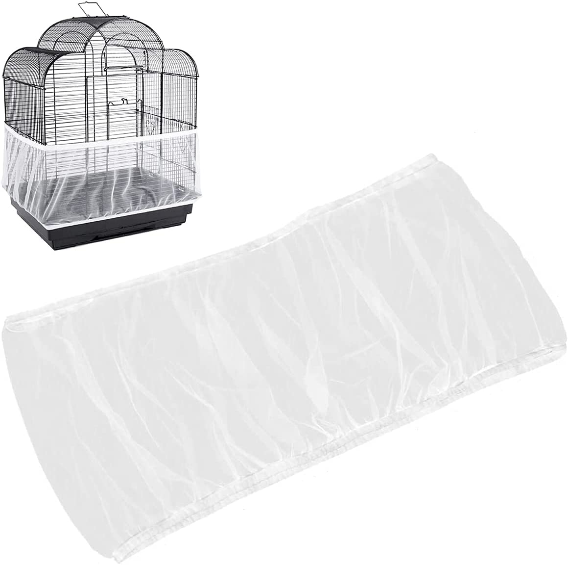 Universal Bird Cage Seed Catcher Guard - Parrot Nylon Mesh Cover, Soft Airy Stretchy Skirt for round and Square Cages (Circumference 50-90 Inch, Black)