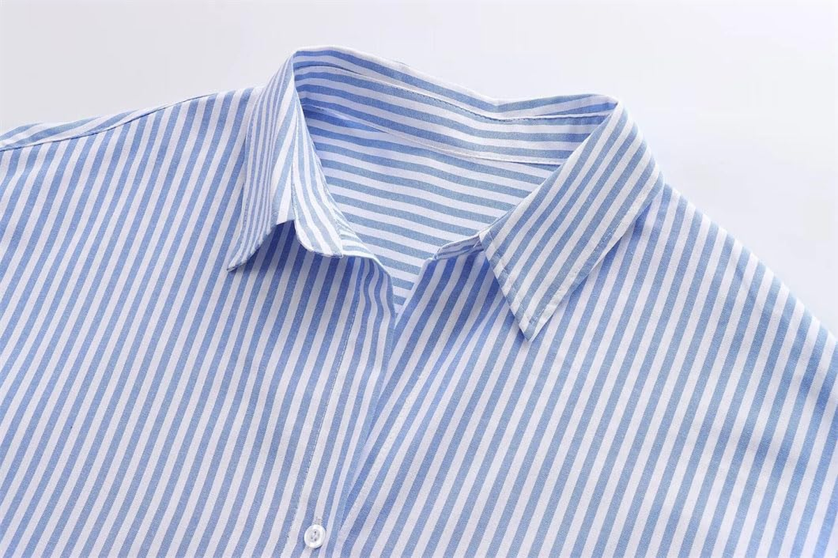 Women'S Striped Shirt Regular Fit Long Sleeve Work Shirt Loose Fit Tunic Tops image number 5