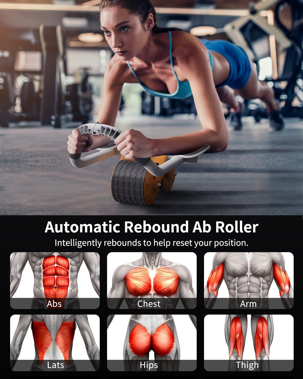 Ab Roller Wheel, Automatic Rebound Abdominal Wheel for Difficult Abdominal & Core Strength Training, Abs Roller Elbow Support Rebound Abdominal Wheel for Men Women&hellip; image number 4