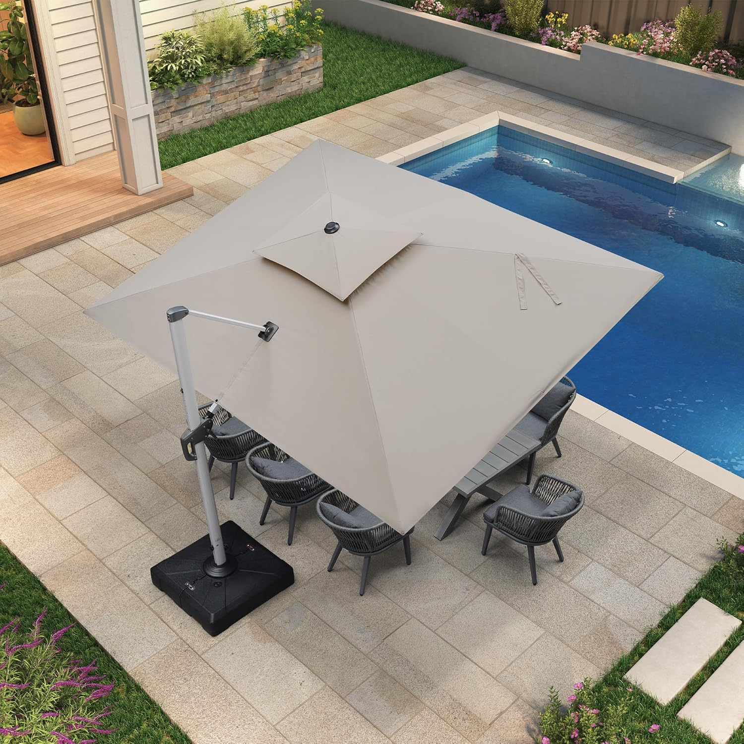 Purple Leaf 2.7X3.65 M Large Outdoor Patio Umbrella Cantilever Umbrella Windproof Offset Umbrella for Garden, Deck,Pool and Patio image number 0