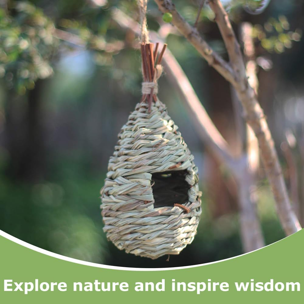 MOTRAIN Grass Hand Woven Bird Cage/Lightweight Hanging Nest,Grass Woven Birdhouse Nest & Cozy Resting Place,Bird Cage for Outdoors Indoors image number 6