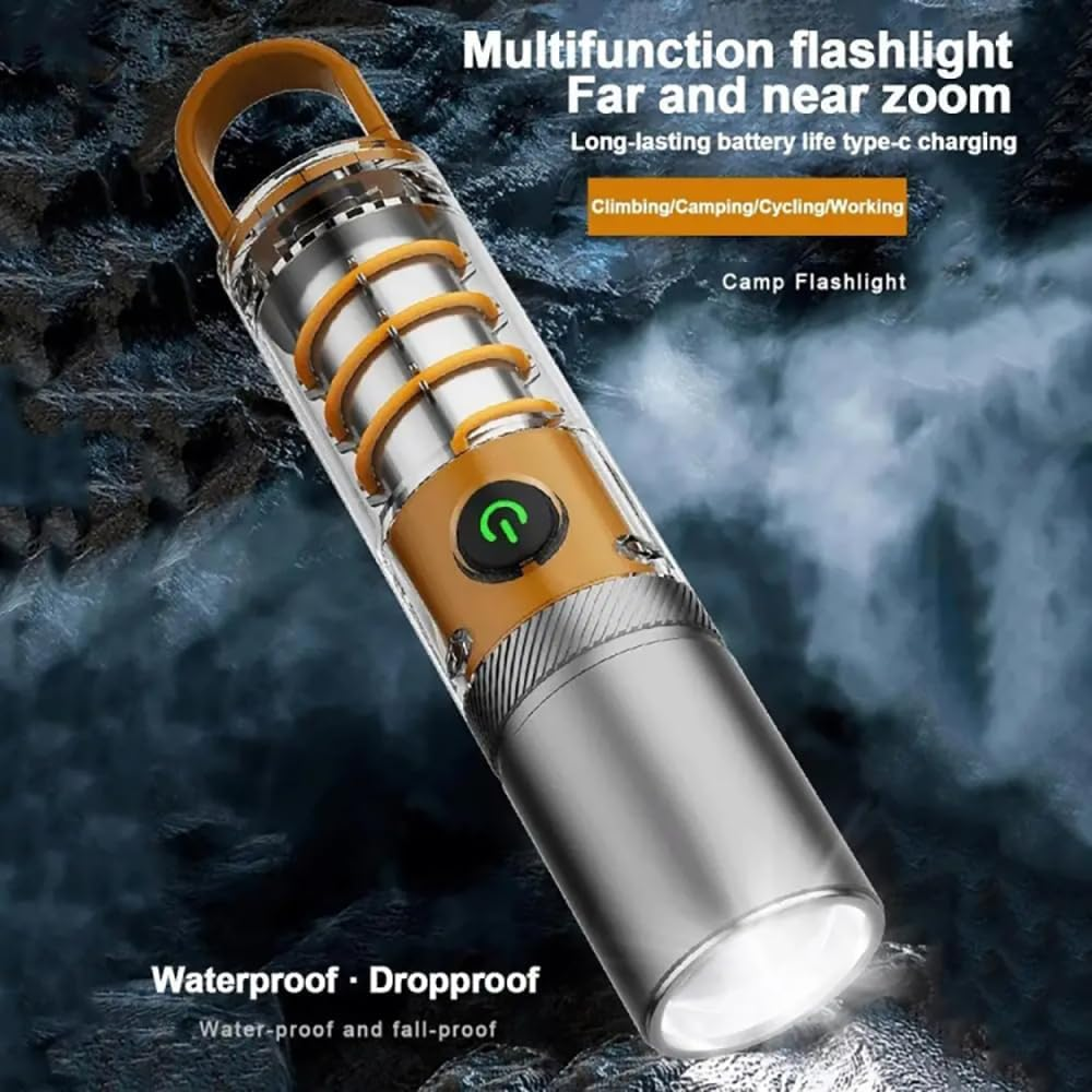 LED Tactical Torch, Rechargeable Flashlight, Laser Bright Flashlight, Adjustable Focus, Water Resistant, with 5 Lighting Modes Mini Breathing Torch for Camping, Hiking, Dog Walking, Emergency Use image number 2