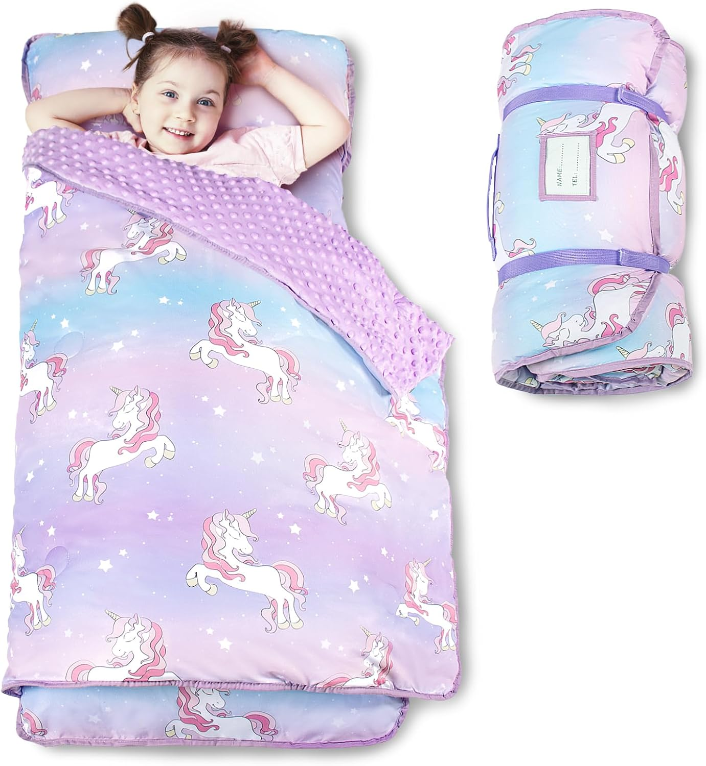 55"X22"X3" Nap Mat with Removable Pillow & Blanket, Kids Sleeping Bag with Reinforced Seams, Super Thick Padding Toddler Nap Mat for Daycare,Preschool,Kindergarten - Dinosaur image number 7