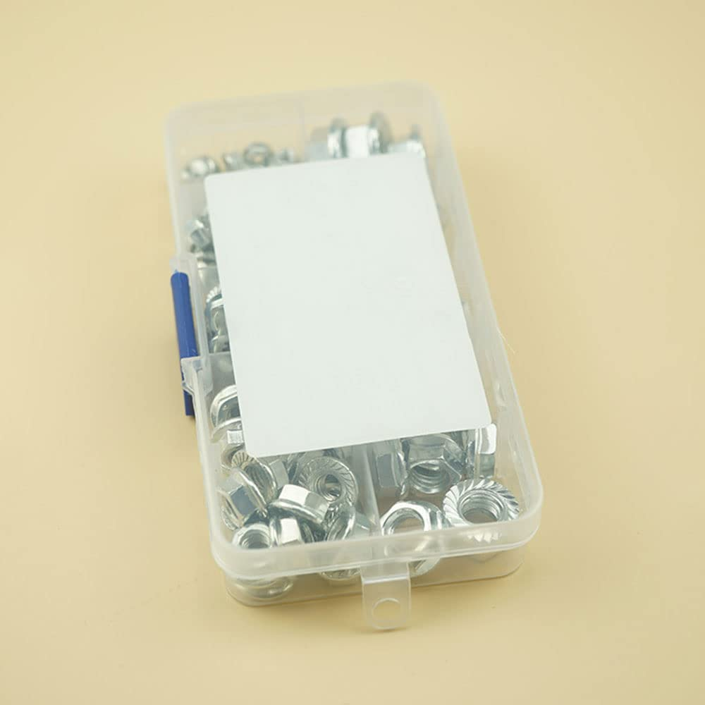 M3-M10 100 PCS Hex Flange Nuts Sets, Hex Carbon Steel Zinc Serrated Threaded Nuts Kit Flange Locknuts Assortment Kits image number 2