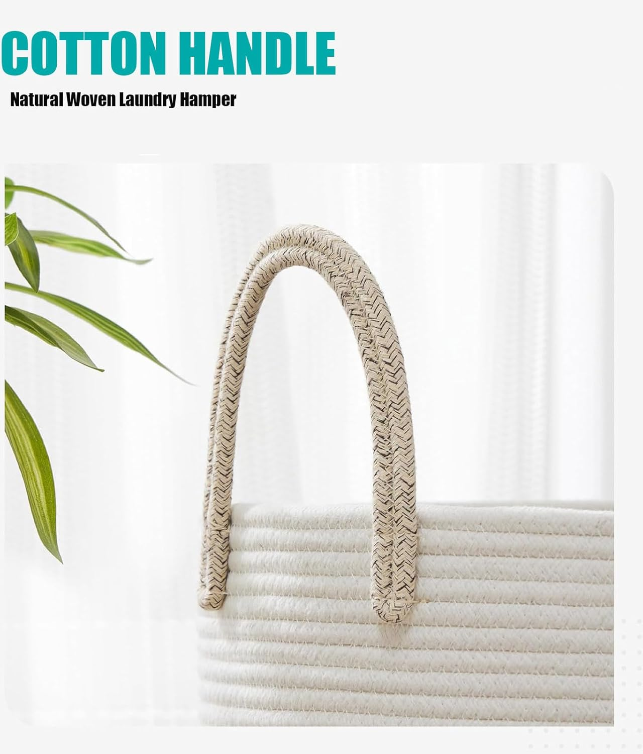 Large Laundry Hamper, Tall Woven Laundry Basket for Blanketfor Toys, Dirty Clothes in Living Rooms, Bathrooms, and Bedrooms; Measures 38&times;50Cm (White and Linen Colors) image number 6