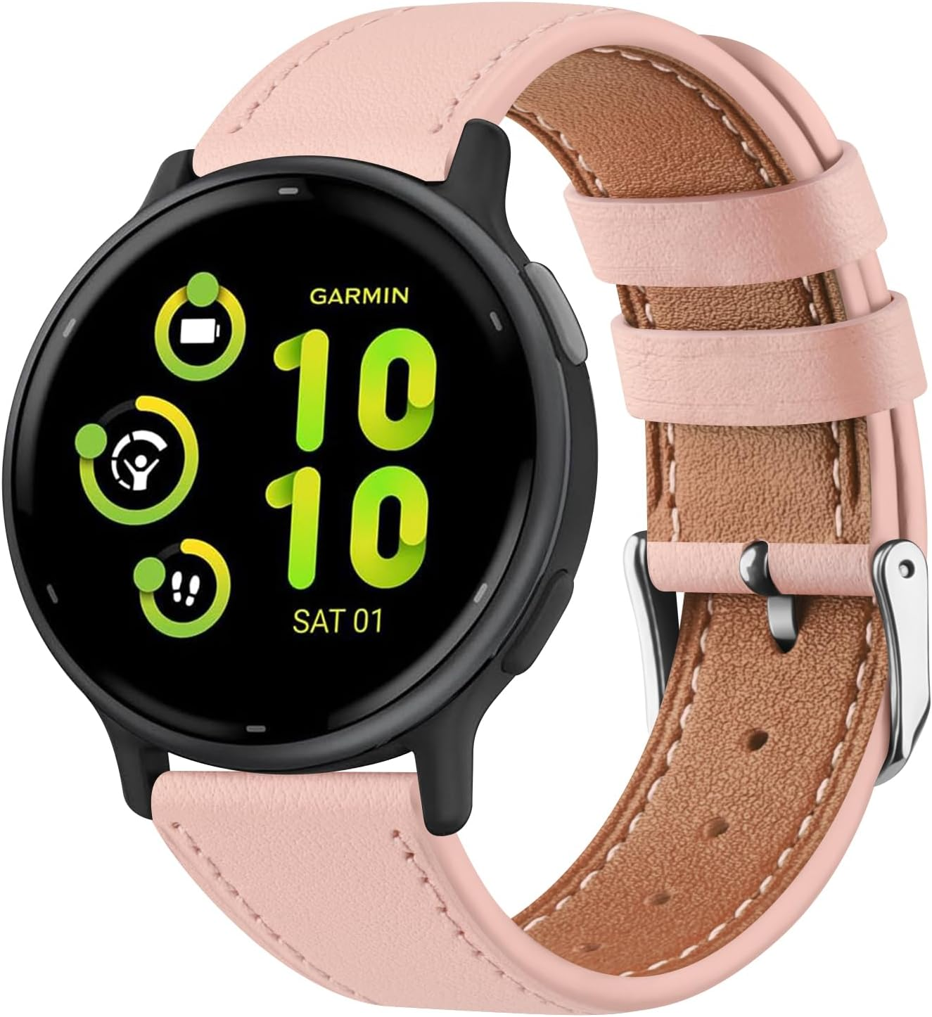 Leather Bands for Garmin Vivoactive 5 / Vivoactive 3 Watch Band, Garmin Venu 2 plus Bands/Venu Sq/Venu Band Women Men, 20.5Mm Soft Leather Bands Replacement Straps for Garmin Vivoactive 5/Forerunner 645 / 245 Music Smart Watch