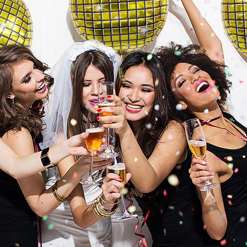 Disco Ball Balloons Gold Balloons for Disco Party Decor 22 Inch Big 4D round Metallic Disco Foil Mylar Balloons Gold Party Decorations for 70S 80S 90S Themed Party Birthday Bachelorette Party 6 PCS image number 6