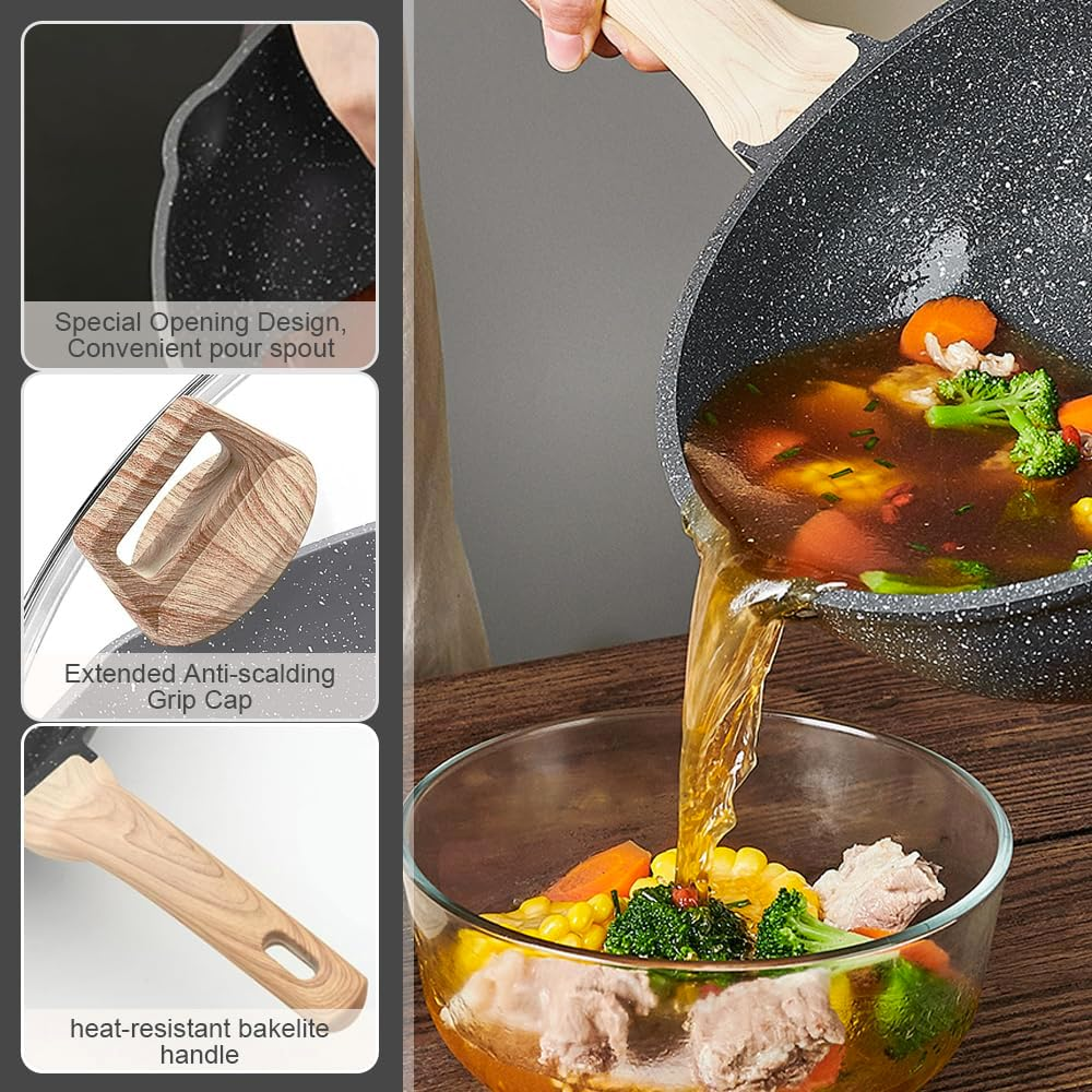 Sonicefit Nonstick Pots and Pans Set, 7PCS Induction Healthy Cookware Set with Saute Pan Saucepan Casserole Frying Pan, Non-Toxic Kitchen Cooking Set for All Stoves, PFAS & PFOA Free (Black-7Pcs) image number 4