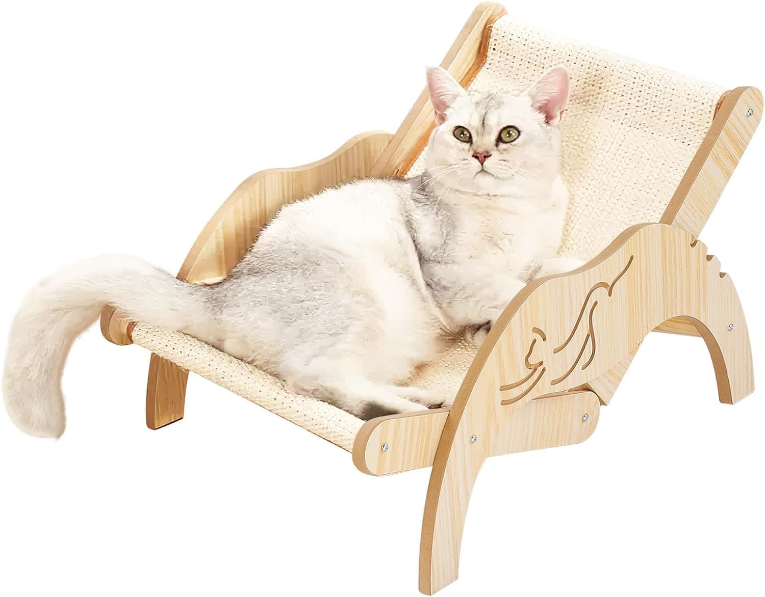 Cat Hammock Bed,Elevated Cat Bed Beach Chair with Sisal Scratcher for Indoor Cats,Adjustable Wooden Cozy Pet Bed for Indoor Cats Dogs Sisal Chair image number 2