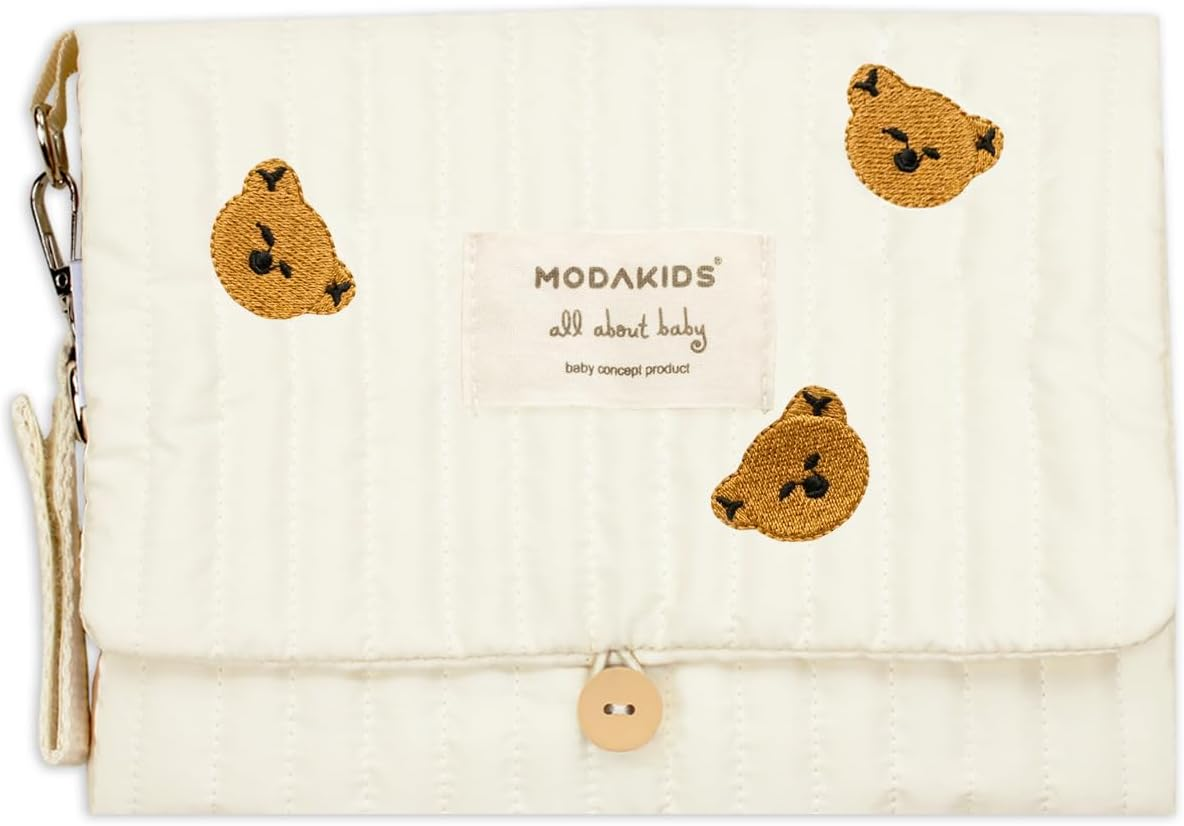 Portable Diaper Changing Pad, With, for Newborn Girl & Boy with Smart Wipes Pocket, Easy-Clean, Waterproof, Soft, Comfortable Foldable Baby Changing Pad (Bear) - Bear image number 6