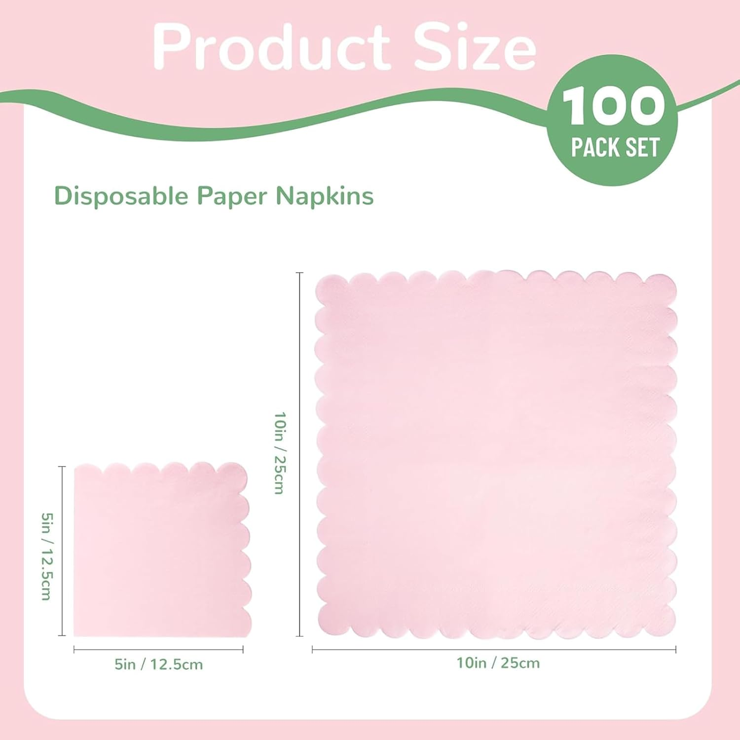 Weidllys 200 Pack Cocktail Napkin 2-Ply Scalloped Edged Dessert Napkins Folded 5 X 5 Inches Disposable Napkins for Dinner Wedding Birthday Party Bridal Anniversary Reception Event (Pink) image number 2