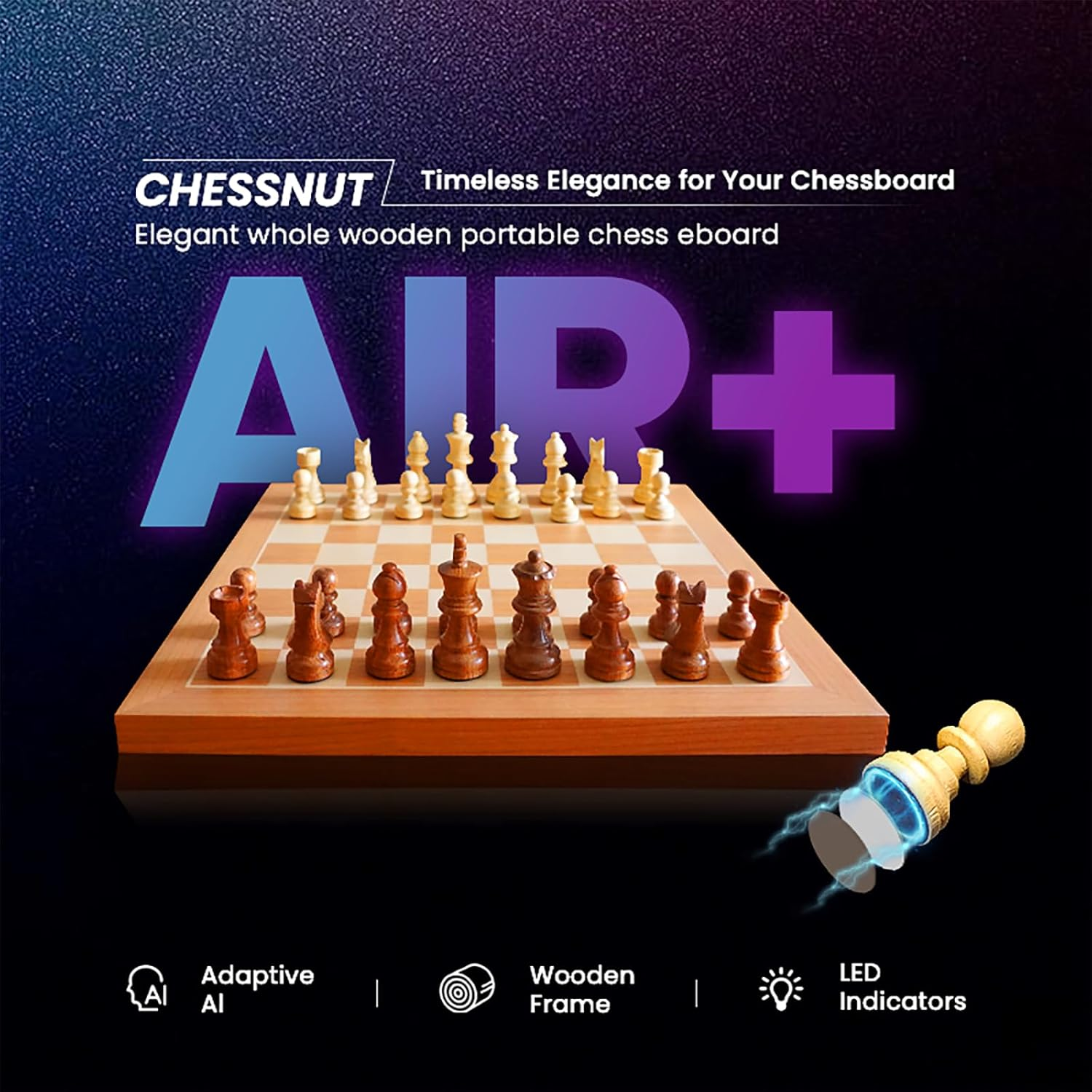 Chessnut Air + Electronic Chess Set, Wooden Chess Board with Leds, AI Adaptive Game, App, 1-2 Players, Age 8+ image number 6