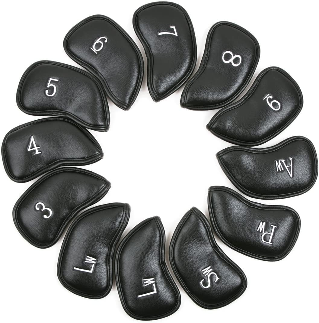 Golf Iron Head Cover Set of 12 Pieces, Thick Synthetic Leather Golf Covers Fits All Brands