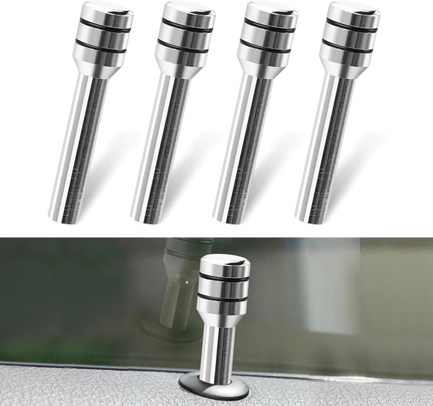 4 PCS 1.92" X 0.47" Car Door Lock Knobs, Aluminum Alloy Inner Door Lock Pull Pins, Automotive Inner Door Pull Pins Decor, Universal for Most Cars, Trucks, Suvs, Rvs (Silver)