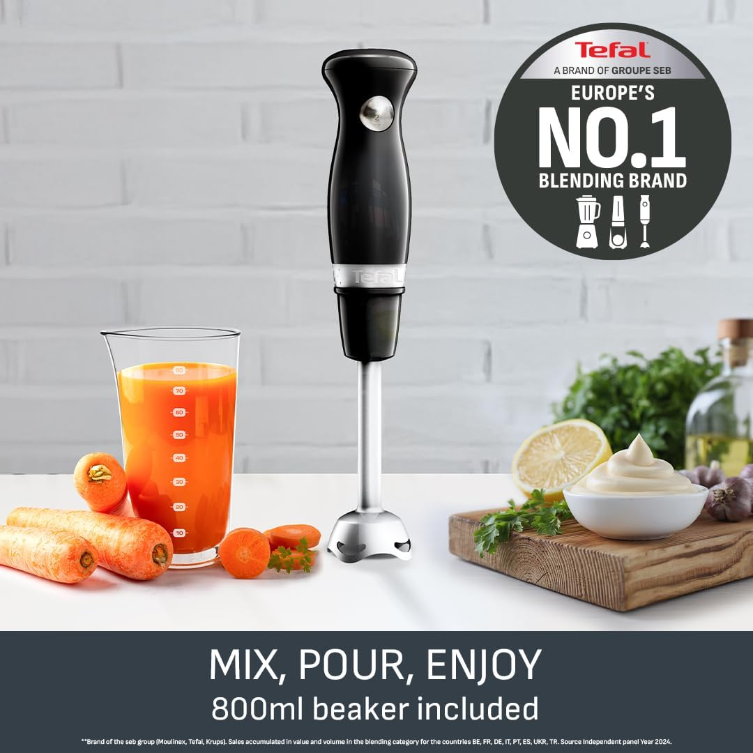 Tefal Soleil Hand Blender Black Collection 2 Speed Pulse 2 Stainless Steel Blades Powerful 450W Splash Guard Base Dishwasher Safe Parts HB4718G0 image number 4