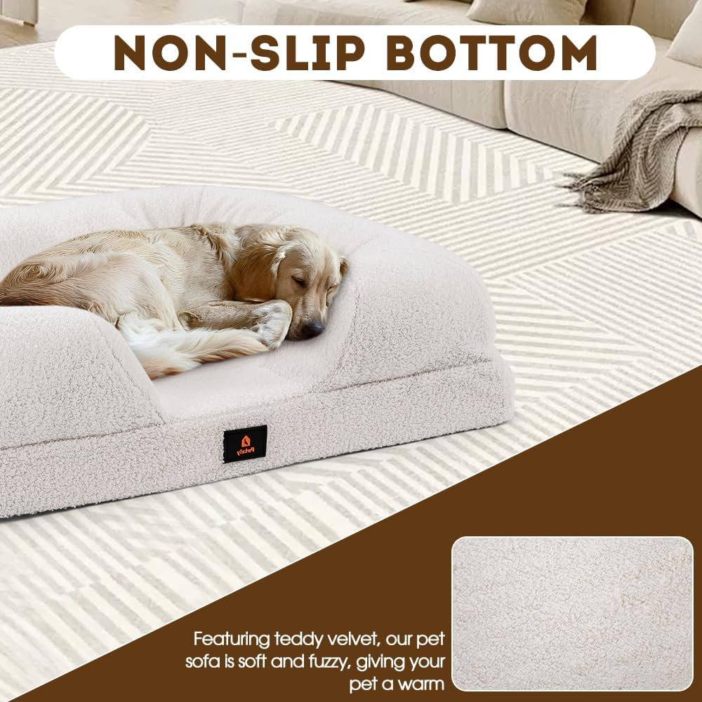 Petzly Orthopedic Memory Foam Dog Bed for Medium Dogs, Removable and Washable Cover, Non-Slip Bottom with Egg-Crate Foam, Medium Pet Couch Bed, White image number 3