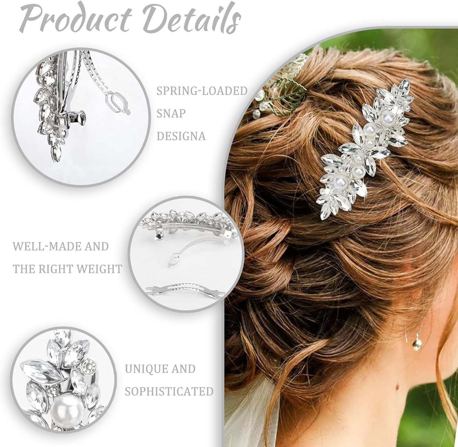 Diamante Hair Clips for Women, 3 Pcs Rhinestone Flower Hair Clips, Wedding Hair Accessories, Silver Wedding Headpiece Pins Crystal Flower, for Kids/Girls/Women Carnival/Concert/Party/Dance image number 2