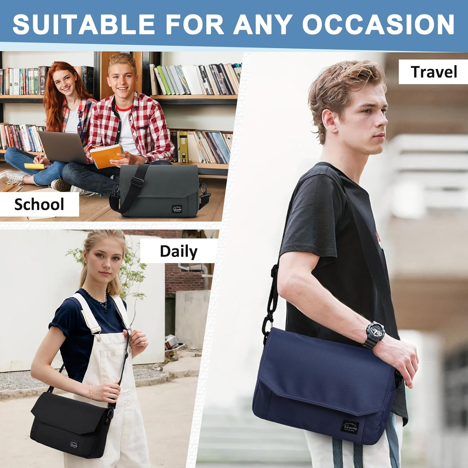 Lightweight Messenger Bag for Men,Vaschy Medium Classic Crossbody Flap Casual Satchel Shoulder Courier Bag