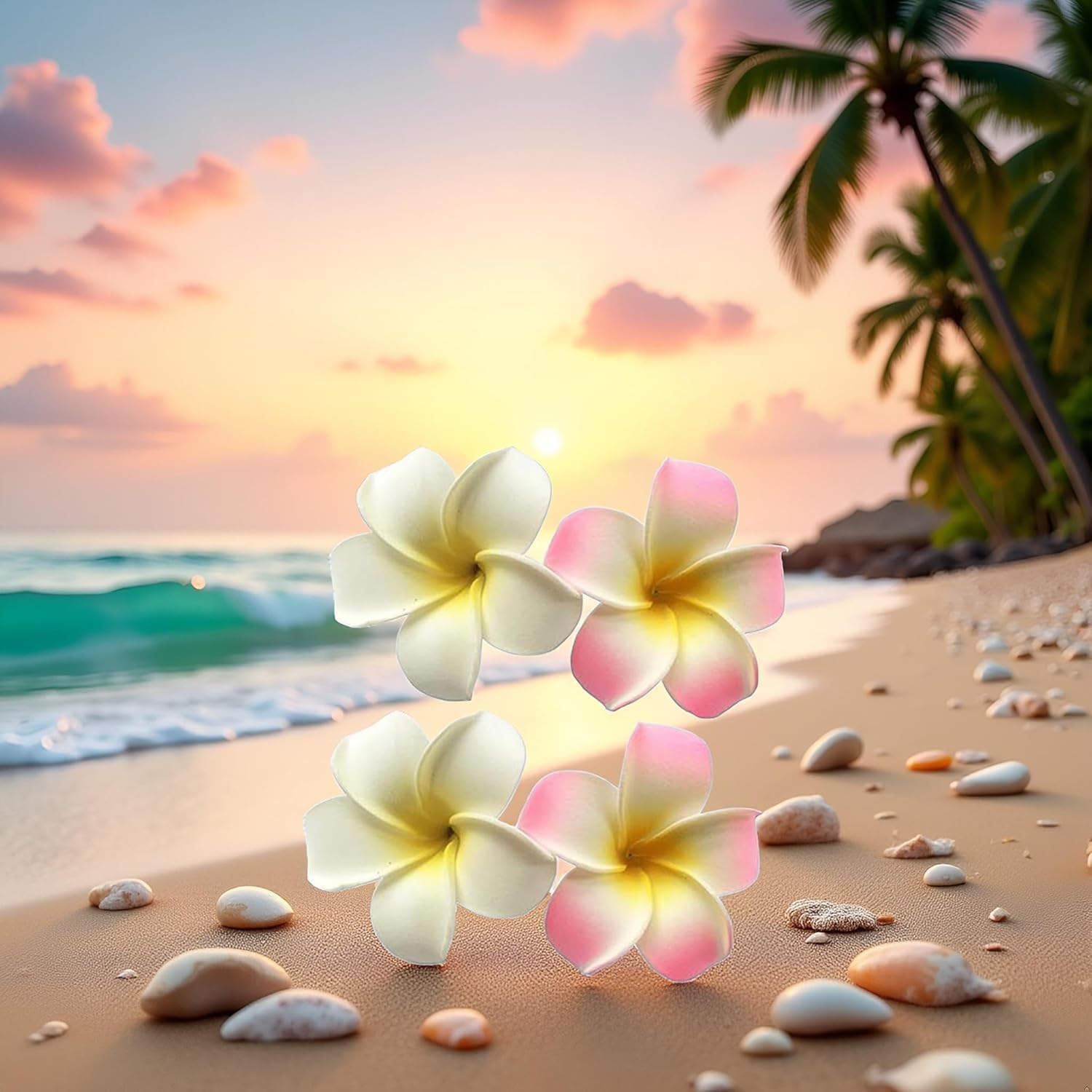 4 Pcs 7Cm White and Pink Hawaiian Frangipani Plumeria Foam Head Flower Party Beach Hair Clip Hair Clips image number 4