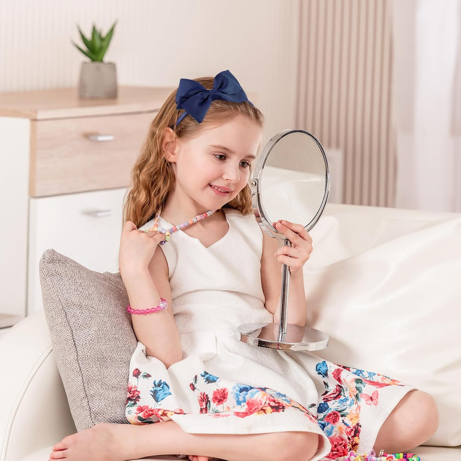 Radsocken 48Pcs Girls School Hair Accessories Kit Navy Blue Bow Hair Clips Headband Ponytail Holder Elastics Bands Ribbon Hair Barrettes Hair Accessories for Girls Birthday Gift(Nblue) - Rblue image number 5