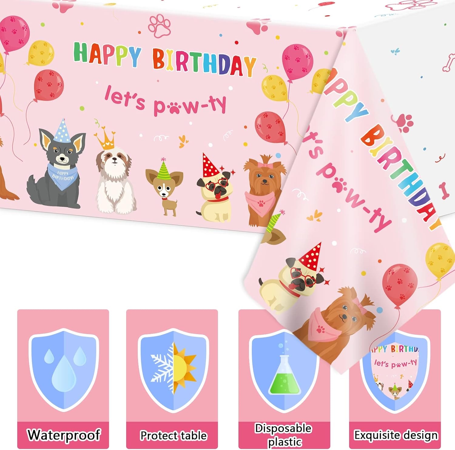 3 Pack Dog Birthday Party Decorations Pet Dog Tablecloths Puppy Table Covers Pink Dog Party Supplies Paw Print Table Decor for Girls Kids Lets Pawty Birthday Baby Shower Party Favor 54 X 108 Inch image number 6
