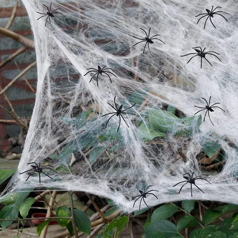 Halloween Spider Web, 100G Super Stretch Spiders Web with 30 Pcs Fake Spiders for Halloween Party, Indoor Outdoor, Yard, Tree, Office Decor (White) image number 4