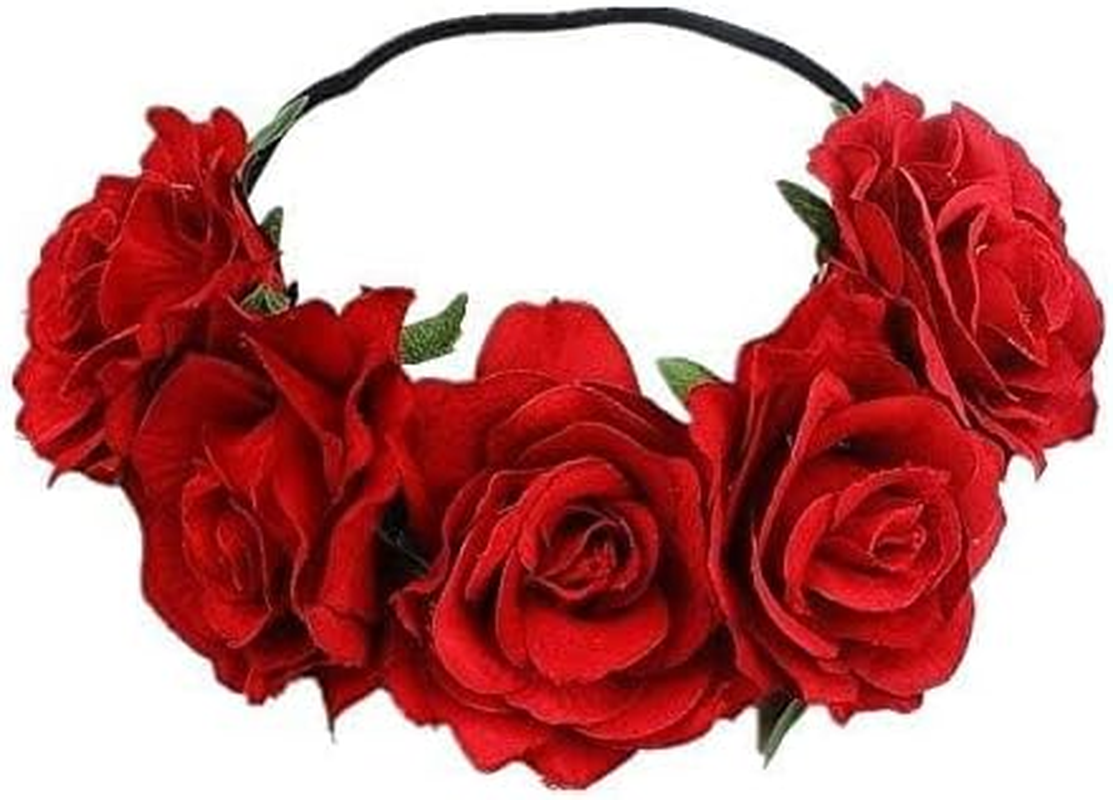 Rose Flower Crown, Floral Headband for Women and Girls - Red Artificial Rose Hair Wreath with Headband for Festival Wedding Party Decoration Photography image number 1