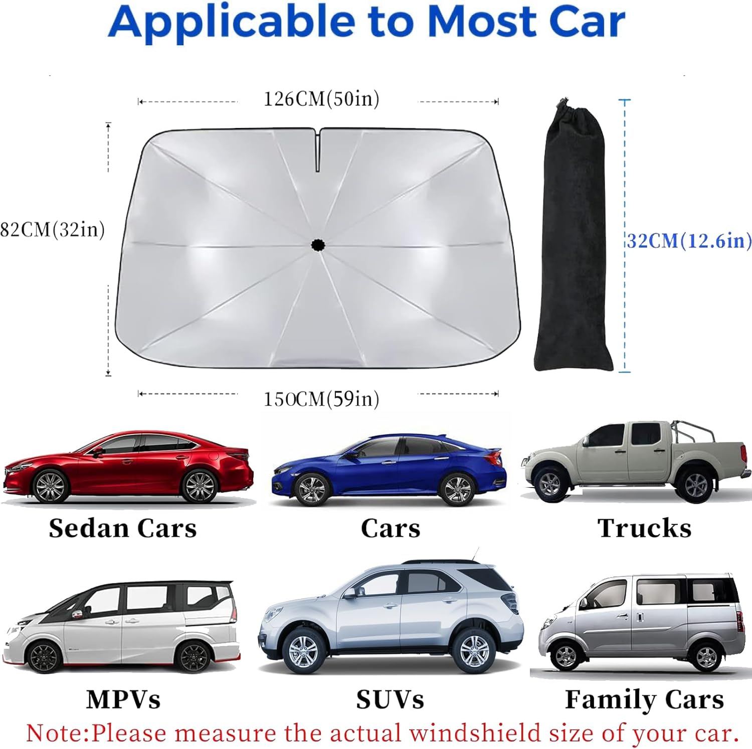 Car Windshield Sun Shade Umbrella,Pull Ring Car Sun Shade Front Window Cover,Upgrade Foldable Sunshade Umbrella with Opening Design for UV Ray Block for Most Vehicles 59 X 32Inch Large Size image number 5