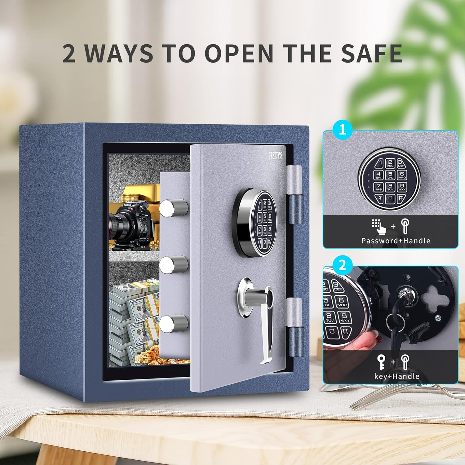 HSDYS Fireproof Safe Box 1.0 Cubic Feet,Security Safe with Digital Keypad and Key Lock, Home Safe Locker Box for Storing Documents,Jewelry,Money 36&times;31&times;40CM