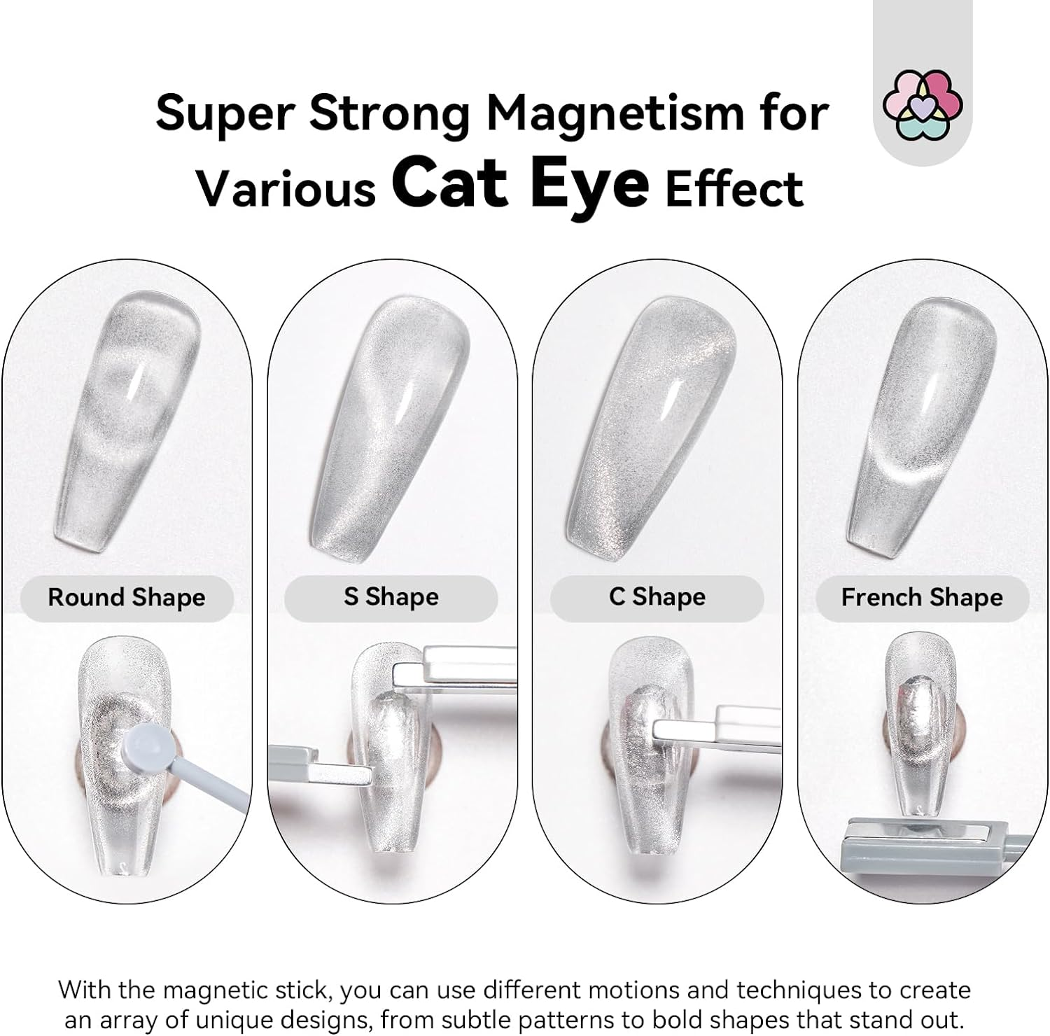 SAVILAND Cat Eye Magnetic for Nail: 9PCS Cat Eye Gel Nail Polish Magnet Tools Set Strong Suction Nail Magnet Nails Square round Magnet Stick Diverse Cat Eye Effect Double Ended Nail Salon Art Tools image number 5