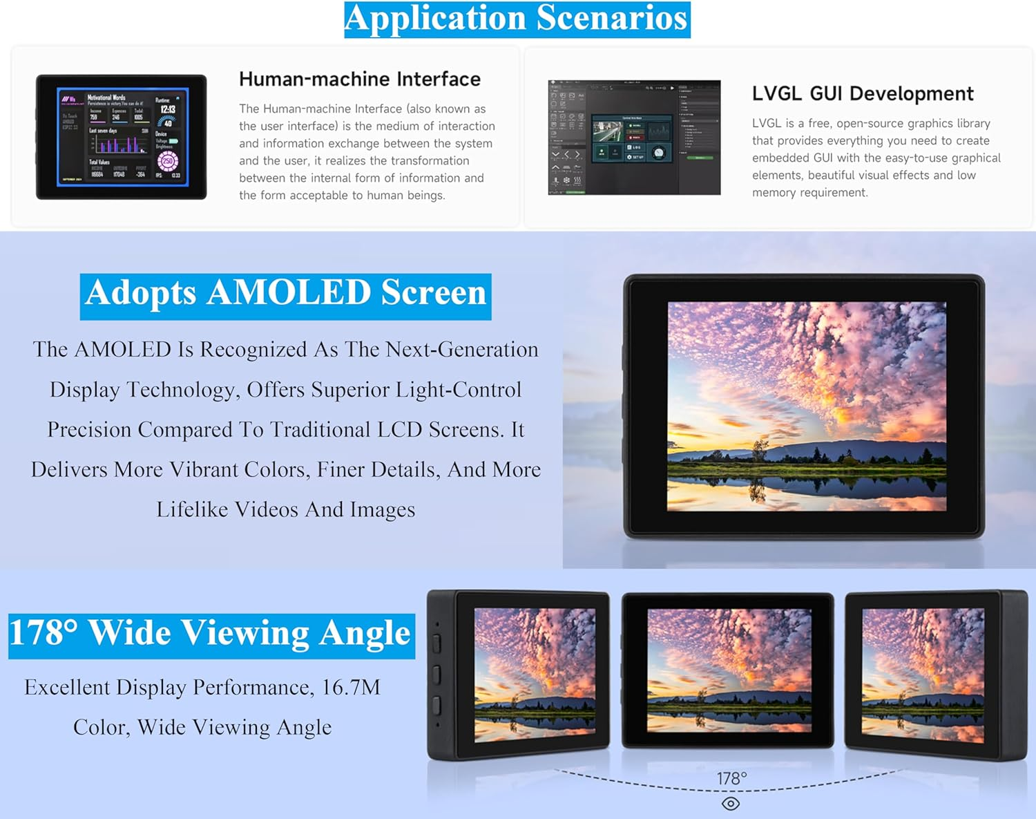 ESP32-S3 2.41Inch AMOLED Capacitive Touch Display Development Board, 600X450 Resolution 16.7M Colors, 32-Bit LX7 Dual-Core Processor, Support Wi-Fi and Bluetooth 5, Rich Interfaces (With Case) image number 6