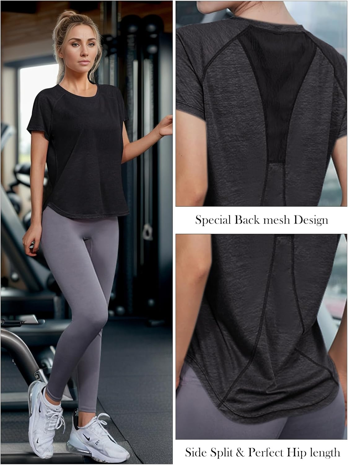 SHEKINI Sports Shirt Women'S Short Sleeve Sports Tops Women'S Crew Neck Activewear T-Shirt Lightweight Breathable Back Mesh Fitness Running Shirt Yoga Sports Top Clothing image number 2