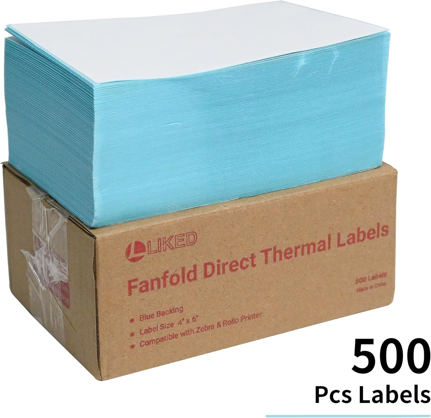 L LIKED 500 Fanfold 4" X 6" Direct Thermal Labels, Shipping Labels with Perforated Line for Zebra & Rollo Printers,White image number 5
