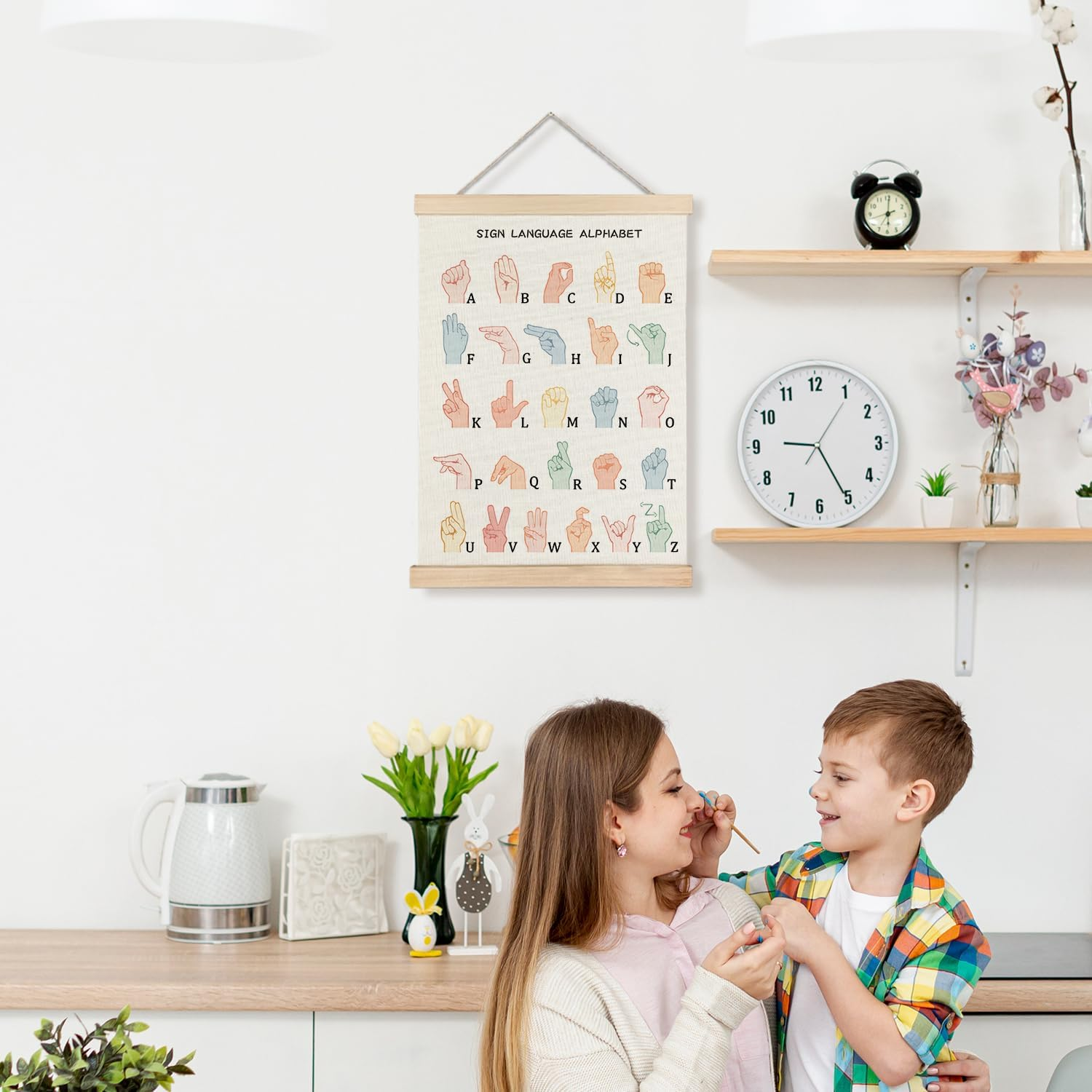 LUVADIAN Asl Alphabet Poster Hanger Frame,Sign Language Poster,Alphabet Posters for Classroom Wall,Sign Language Book for Kids,Toddler Learning Posters for Nursery Kids Room,12X16 Inches image number 6
