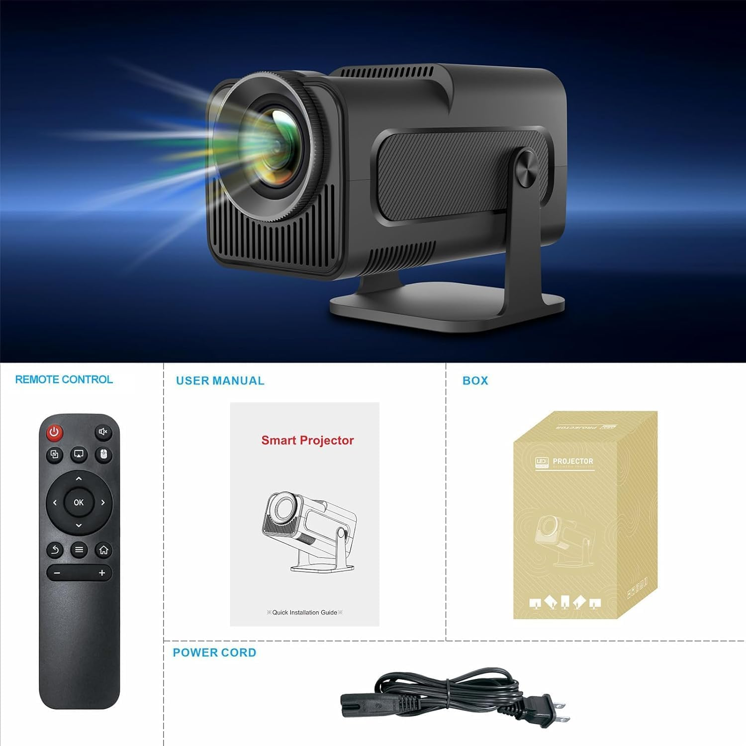 HY320 Projector - with Android 11, Smart Projector 1080P Full HD 4K Support, Outdoor Projector Wifi 6 BT 5.0 180&deg;Rotatable Projector for Phone/Laptop/Tv - Black image number 1