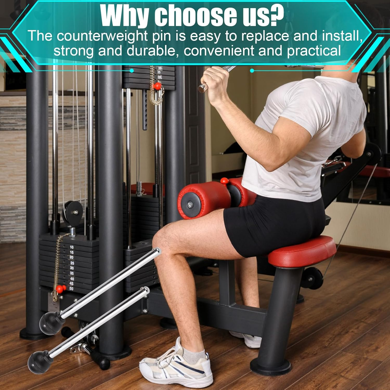 2Pcs Weight Stack Pin, 3/8In Diameter 4.4In Locking Space round Durable Heavy Duty Weight Machine Pin Gym Pin Exercise Machine Accessories for Commercial Gym Family(Black, Silver) image number 1