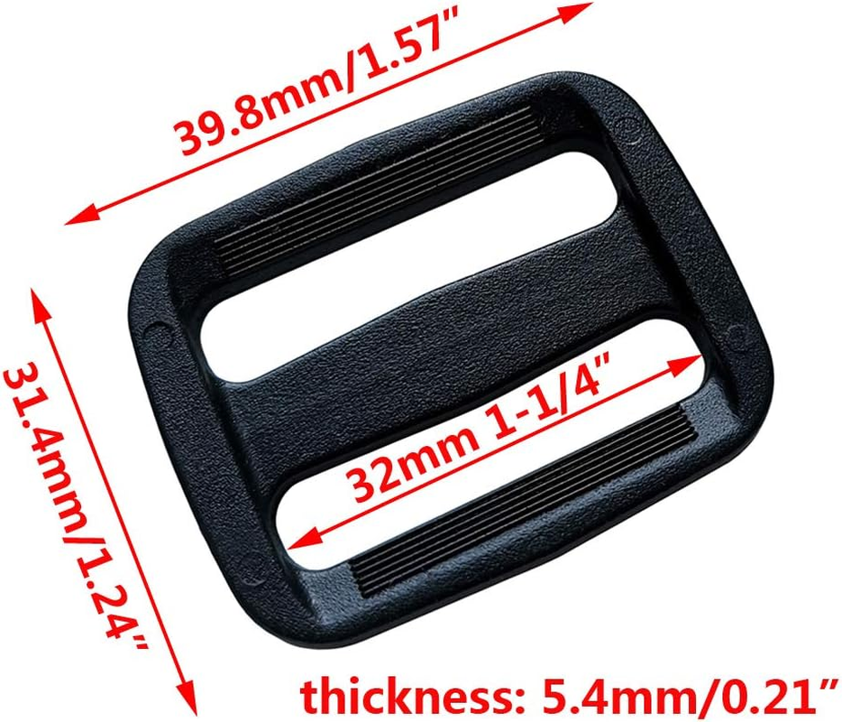 D Drneeko 20 Pcs 1-1/4 Inch Black Plastic Tri-Glide Slides Button Adjustable Webbing Triglides Slider Buckle for Belt Backpack and Bags (1-1/4" 32Mm) image number 4