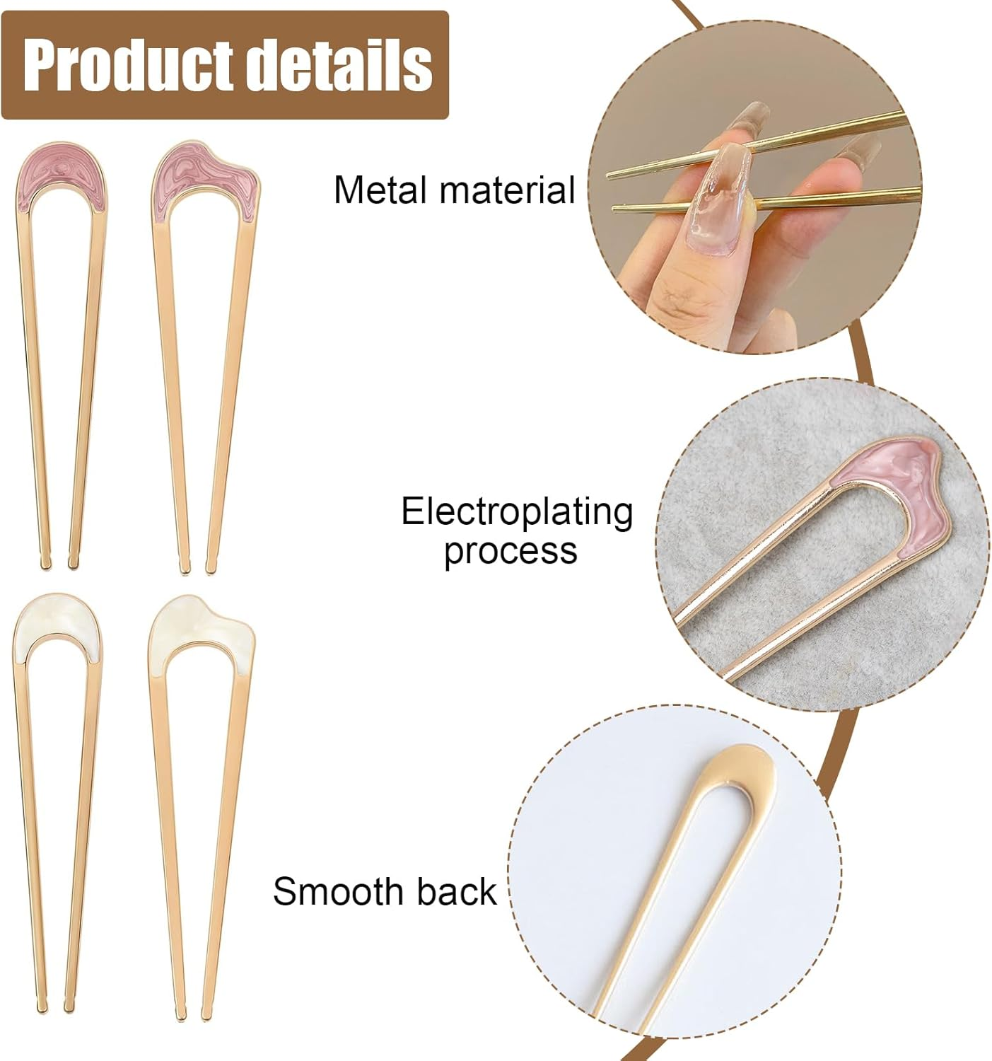 DHWEKU 4 Pieces U-Shaped Hair Pins Hairpin Stick French Style U-Shaped Hair Clips U-Shaped Headdress Hairpins Fork for Women Girls Hair Styling Accessories - 4 Types image number 6