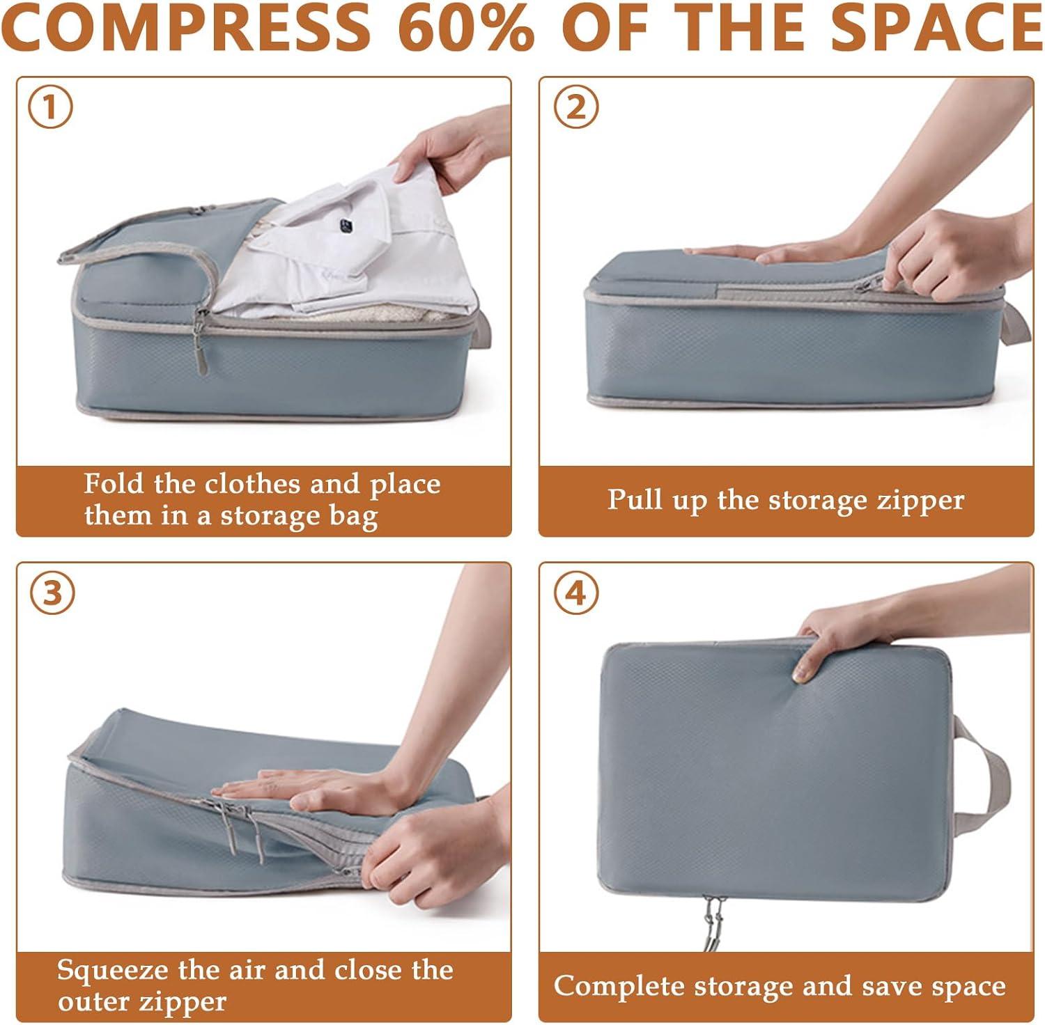 7Pcs Compression Packing Cubes Set, Expandable Travel Organizers for Carry on Luggage,Waterproof Travel Packing Accessories Compression Bags,Travel Packing Cubes Organisers for Suitcases image number 1