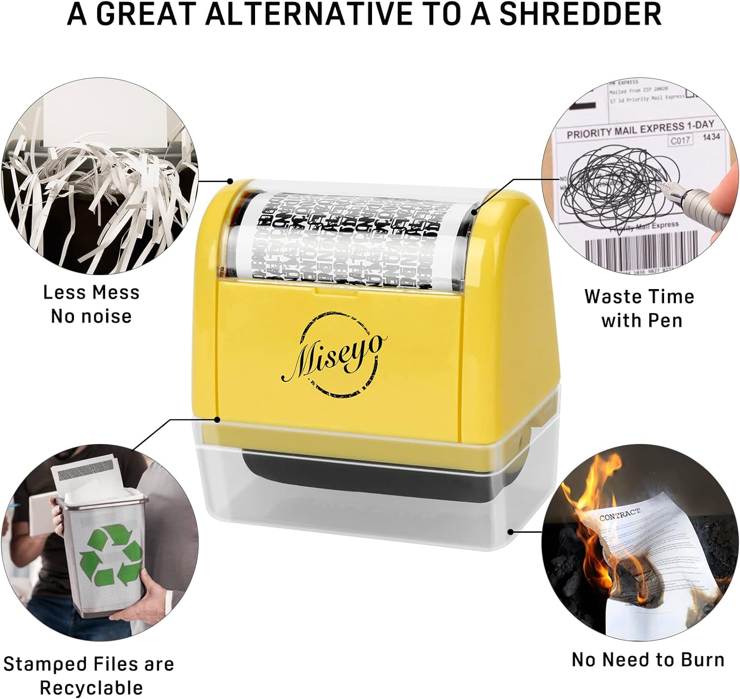 Miseyo Wide Identity Theft Protection Roller Stamp - Yellow (3 Refill Ink Included) image number 1