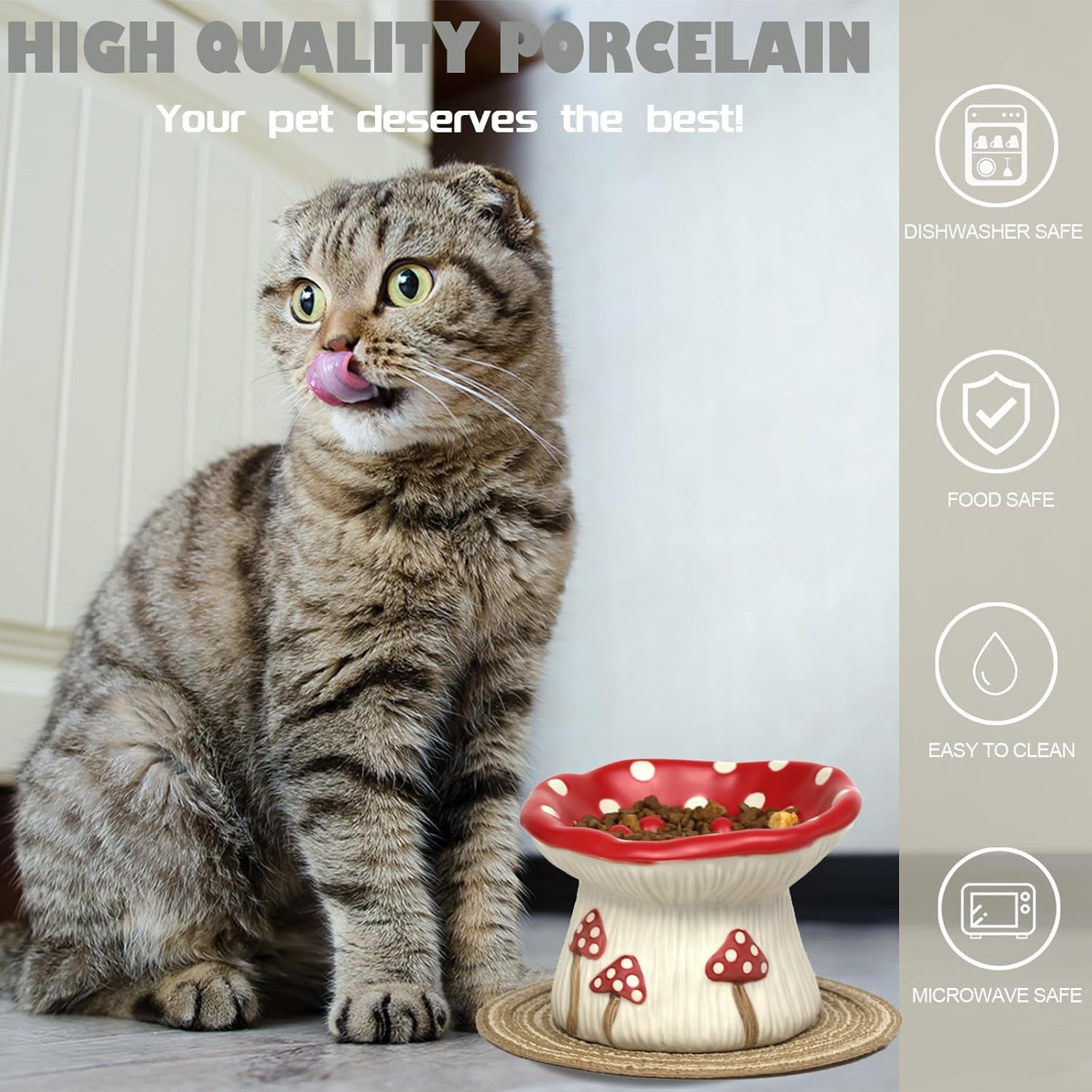 Ceramic Cat Slow Feeder, Cute Mushroom Shape Elevated Food Bowl, Shallow Raised Cat Dish, anti Vomiting Whisker Fatigue Bowls