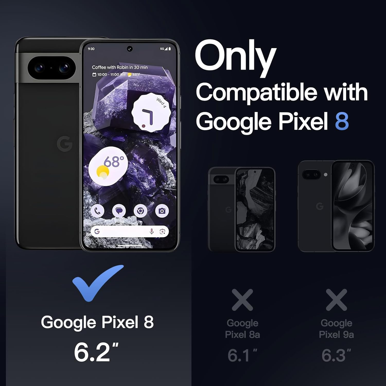 Jetech Matte Case for Google Pixel 8 6.2-Inch 2023, Frosted Translucent Back Protective Slim Phone Cover, Anti-Fingerprints (Obsidian)