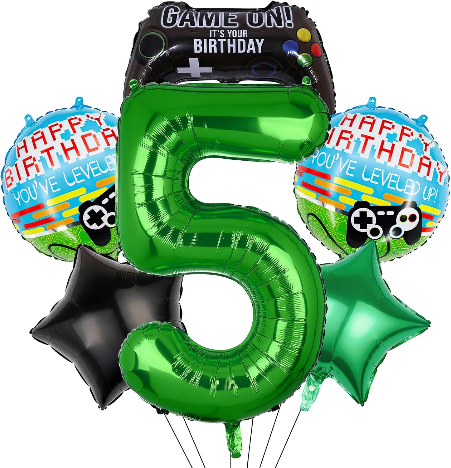 6Pcs Video Game Balloons, Video Game Controller Birthday Number Mylar Foil Balloon, Video Game Party Supplies Game on Birthday Decorations (5Th) image number 3