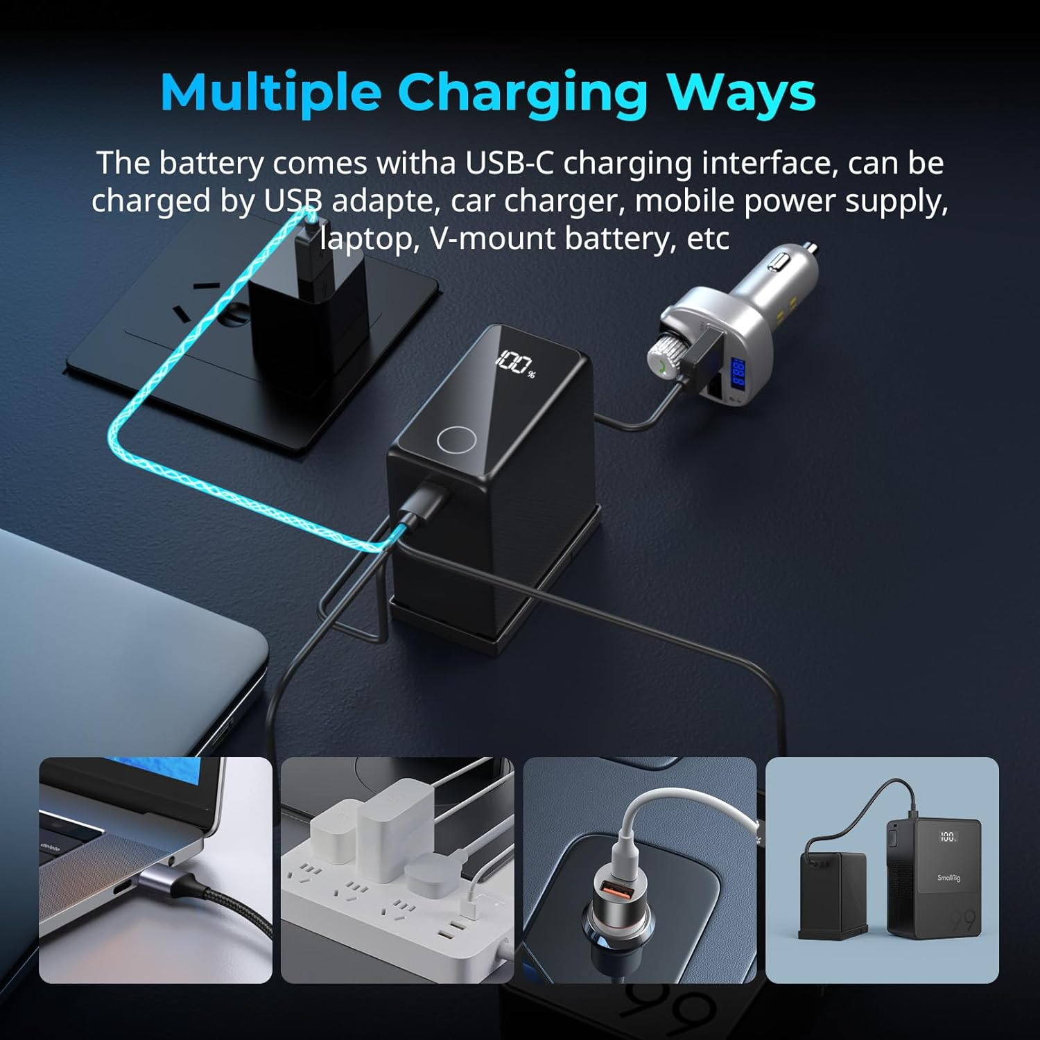 SMALLRIG 10500Mah Replacement USB-C Battery for Sony NP-F970, PD 36W Fast Charging, 3.5H Fully Charged, for Sony FX3/A7 IV/A7S III, for Canon R5/R6, for Nikon Z8, Power Supply for LED Light, Monitor - Orange image number 2