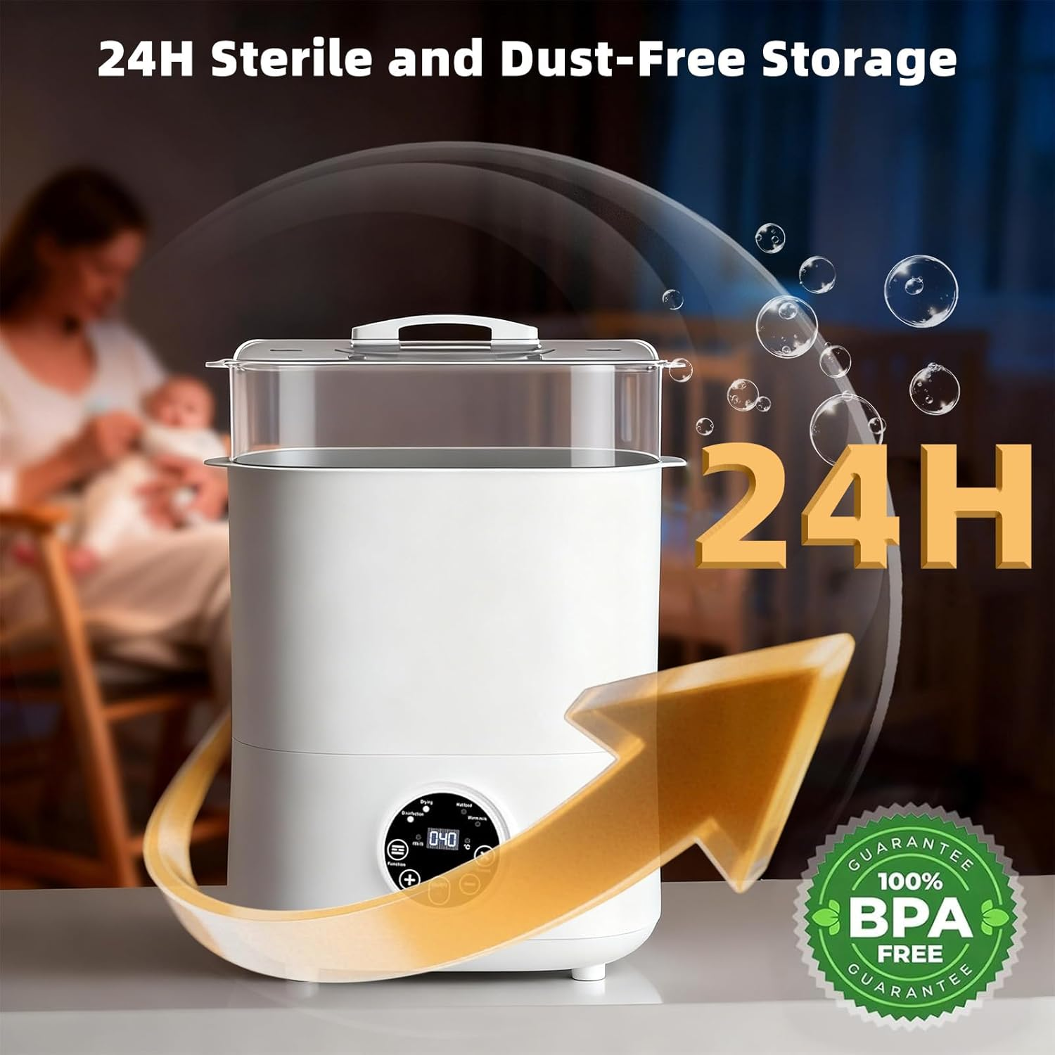 Baby Bottle Sterilizer and Dryer, 5-In-1 Large Capacity Bottle Sanitizer and Dryer, 2 Layers Compact Baby Bottle Electric Steam Sterilizer and Dryer image number 4