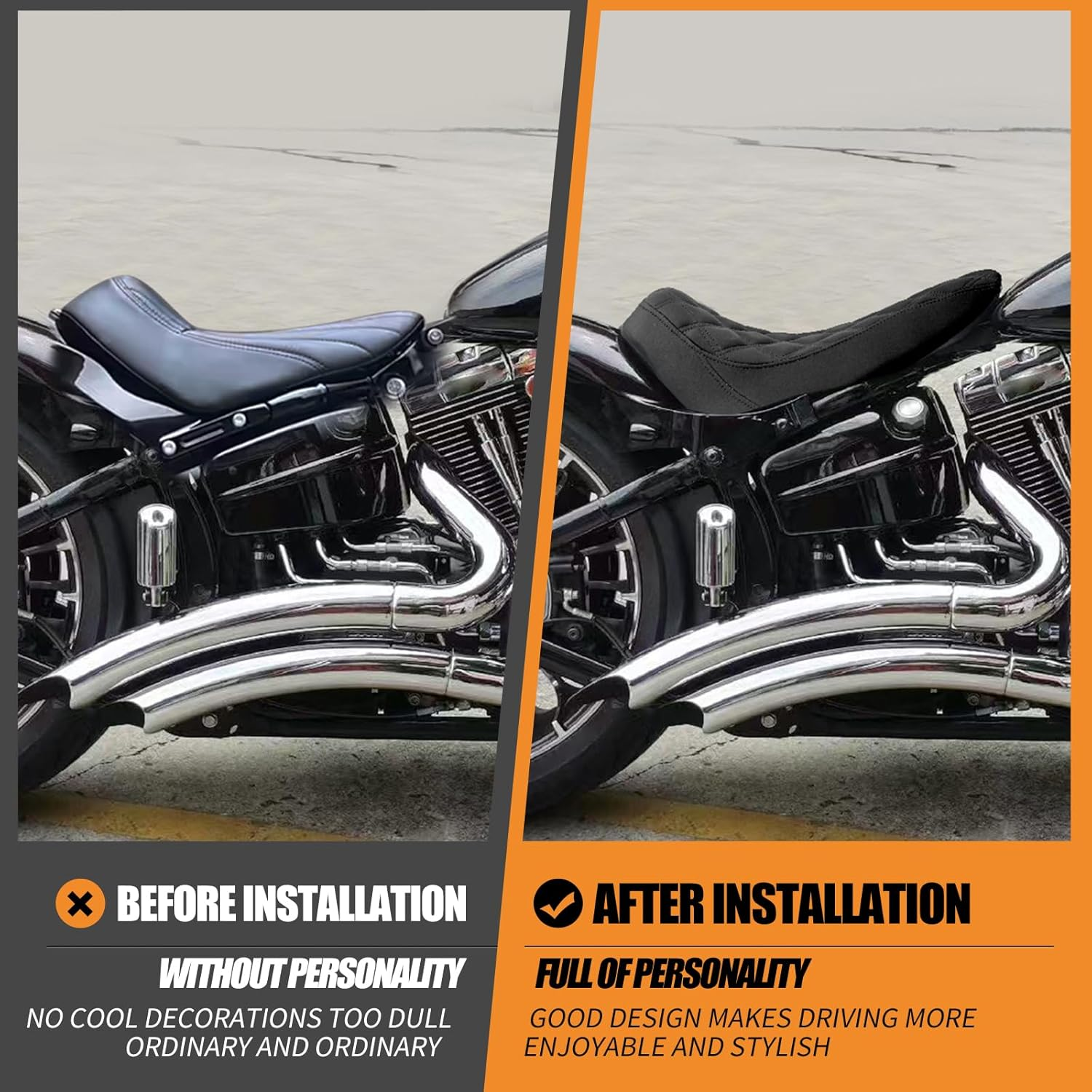 Motorcycle Front Driver Leather/Suede Cushion Pillion Seat Solo Seat Fit for Harley Softail Breakout 2013-2017 Rocker 2008-2017 (Black Stitching)