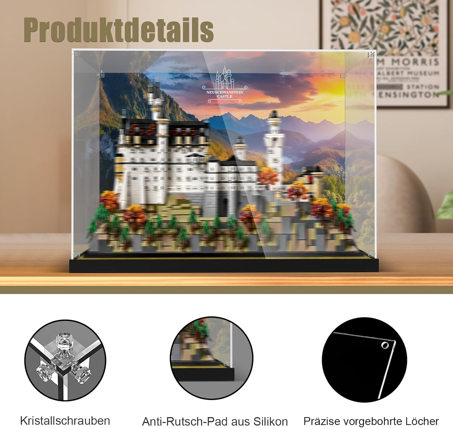 Acrylic Display Case for  Neuschwanstein Castle 21063, Transparent Acrylic Display Case with Clear Background, Dustproof Display Case Compatible with  Building Blocks Model (Box Only, No image number 3