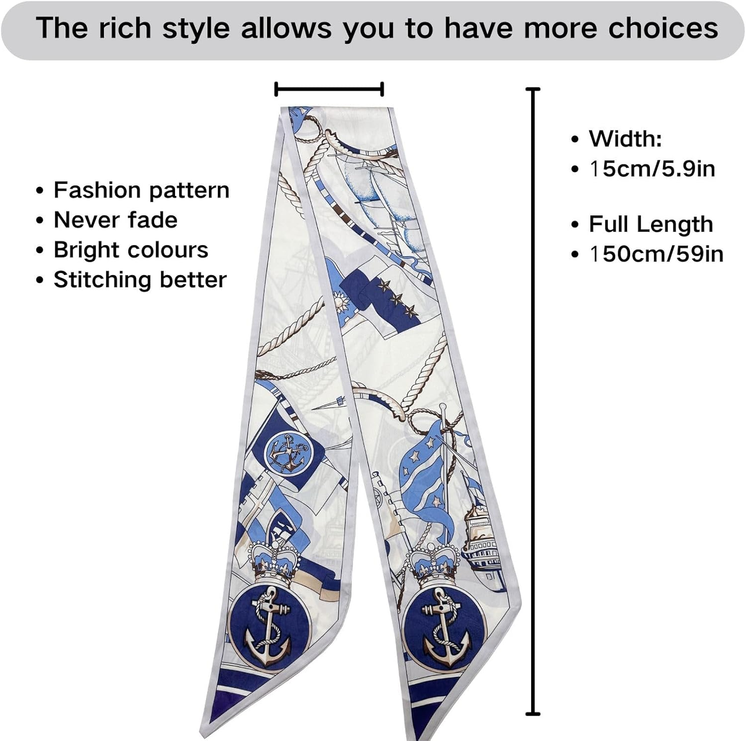 59" Long Silk Head Scarf for Women Neck Scarf Belt Satin Scarf for Hair Lightweight Purse Scarf - Black Pattern image number 3